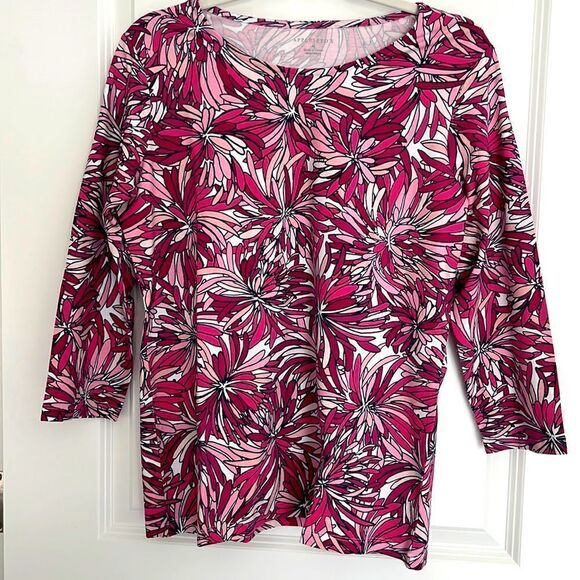 Appleseeds Shades of Pink & White Floral Cotton Spandex Top NWOT - Picture 1 of 7